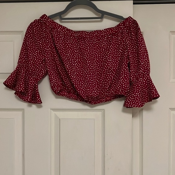 COPY - Red polka dots crop top bell sleeve - Picture 1 of 5